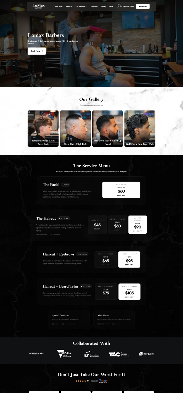 LoMax Barbers website